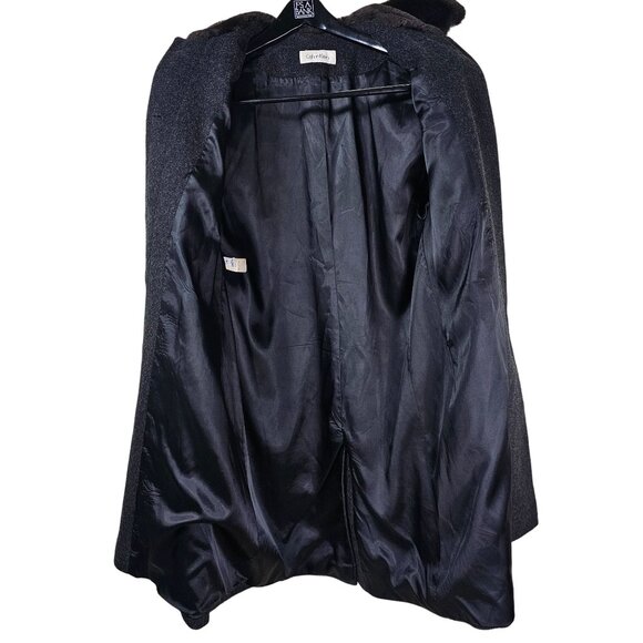 VTG Calvin Klein Merino Trench Coat Sz 14 Women Faux Fur Collar Quiet Luxury USA - Picture 6 of 13